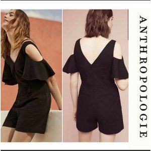 ELEVENSES Anthropologie 2 XS Black Romper Shorts Cold Shoulder RARE HTF